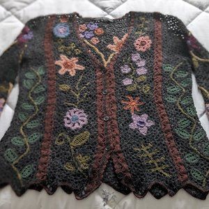 Peruvian Connection crocheted cardigan sweater